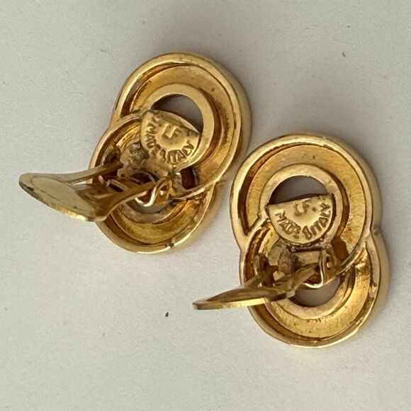 Authentic Celine Paris Interlocking 2 Circles Clip-on Earrings Gold Plated - Picture 2 of 4